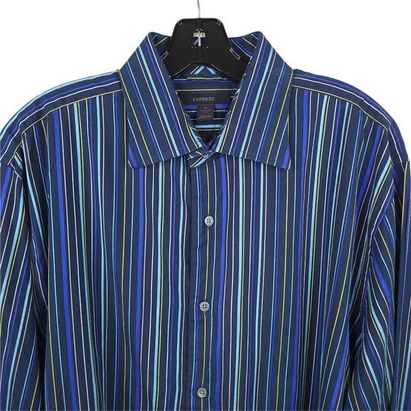 Express Modern Fit Long Sleeve Button Up Shirt Mens XL Blue Stripe Cotton - Picture 5 of 7